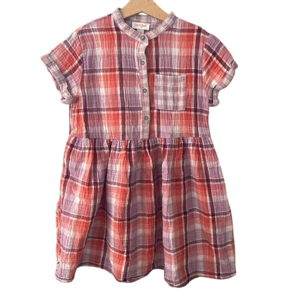 Cat & Jack Plaid Gauze Dress - Pink Purple - 8 Medium